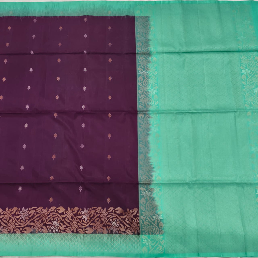Pure Kanchi Soft Silk Saree – Deep Wine and Rexona Contrast