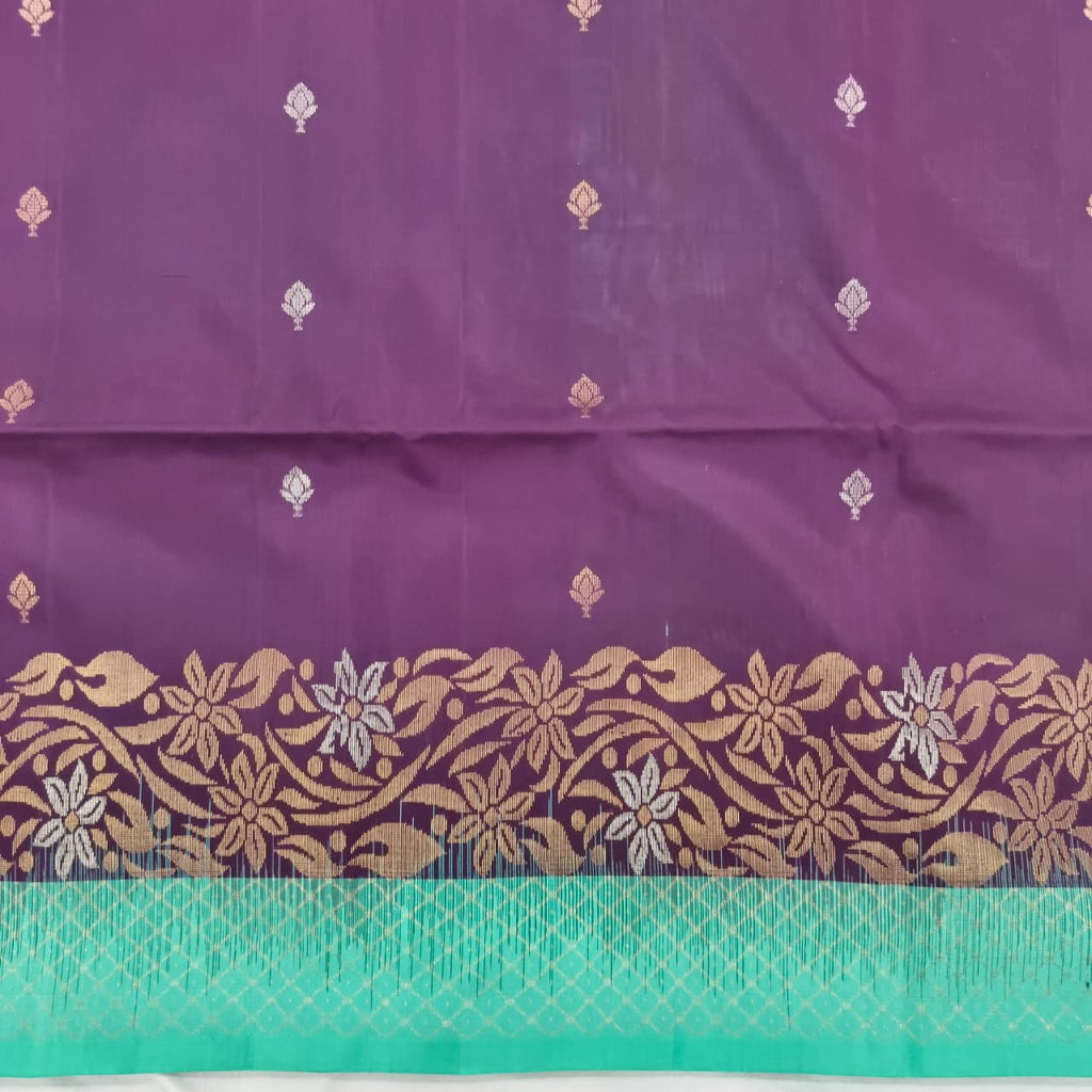 Pure Kanchi Soft Silk Saree – Deep Wine and Rexona Contrast