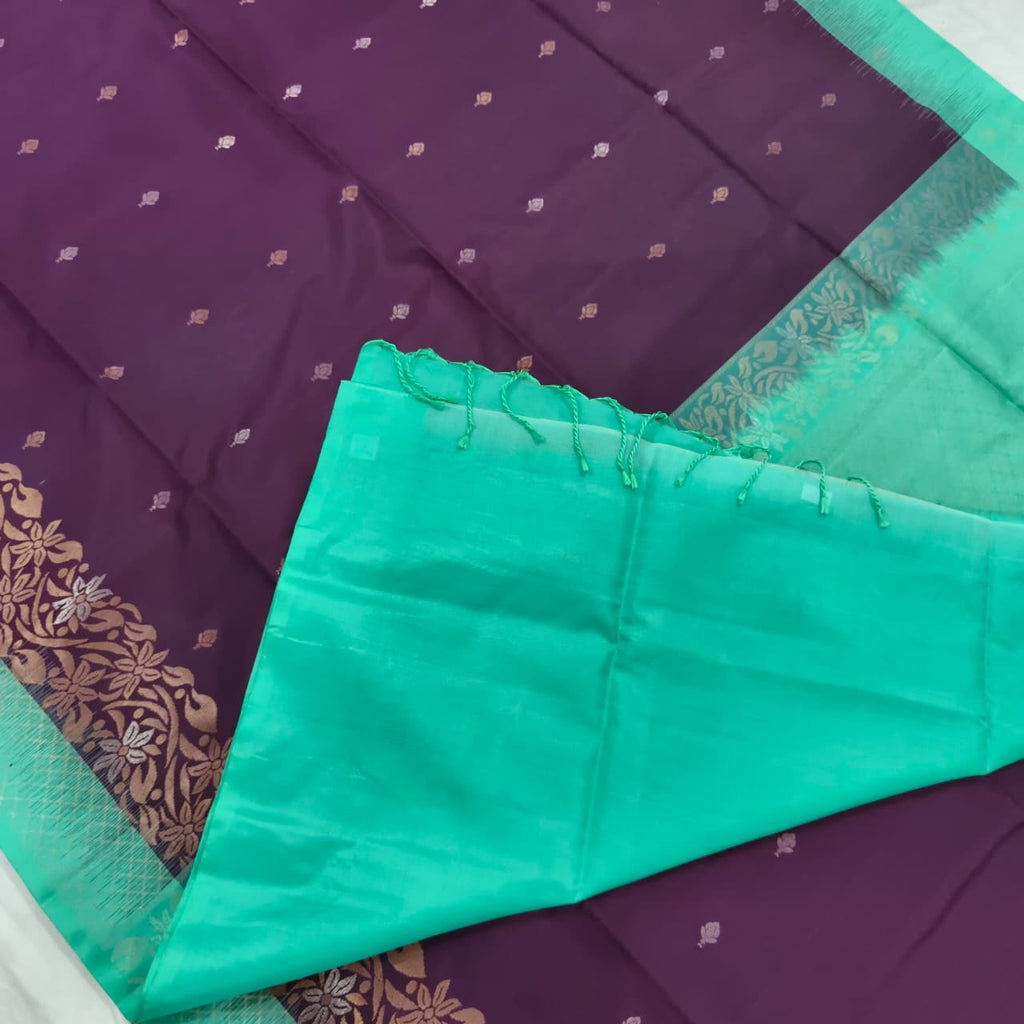 Pure Kanchi Soft Silk Saree – Deep Wine and Rexona Contrast