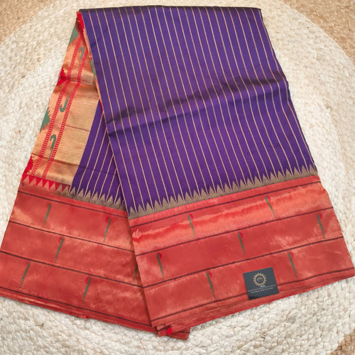 Paithani Pure Silk Saree – Dark Purple and Red Contrast