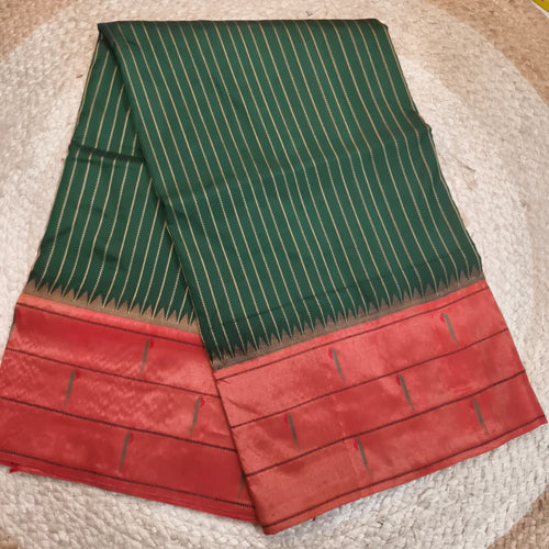 Paithani Pure Silk Saree – Green and Red Contrast