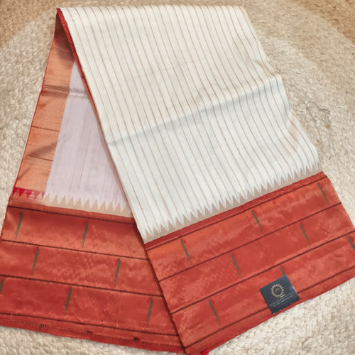 Paithani Pure Silk Saree – White and Red Contrast