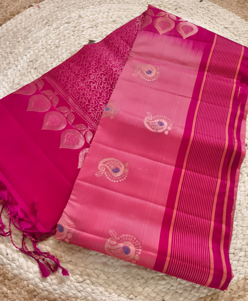 Soft Silk Saree – Soft Rose Pink with Rich Rani Pink Zari Border