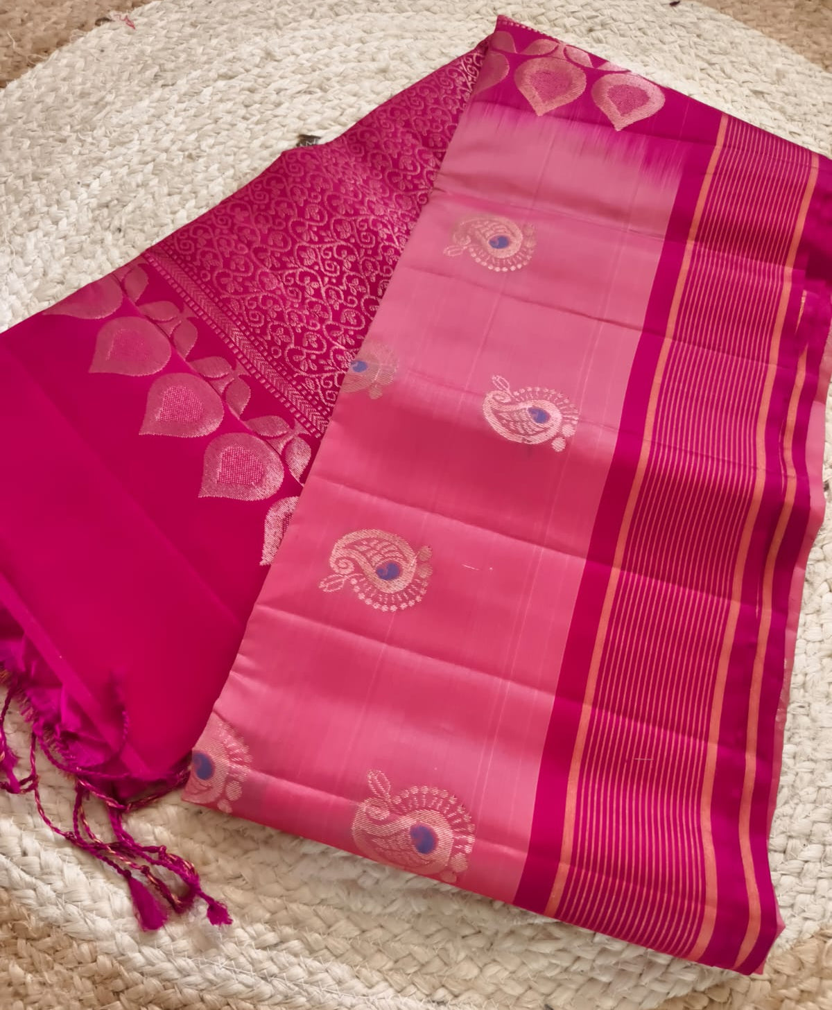 Soft Silk Saree – Soft Rose Pink with Rich Rani Pink Zari Border