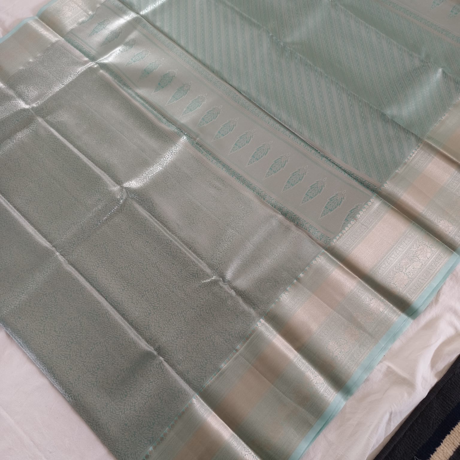 Semi Kanchipuram Tissue Silk Saree- Light Rama Green