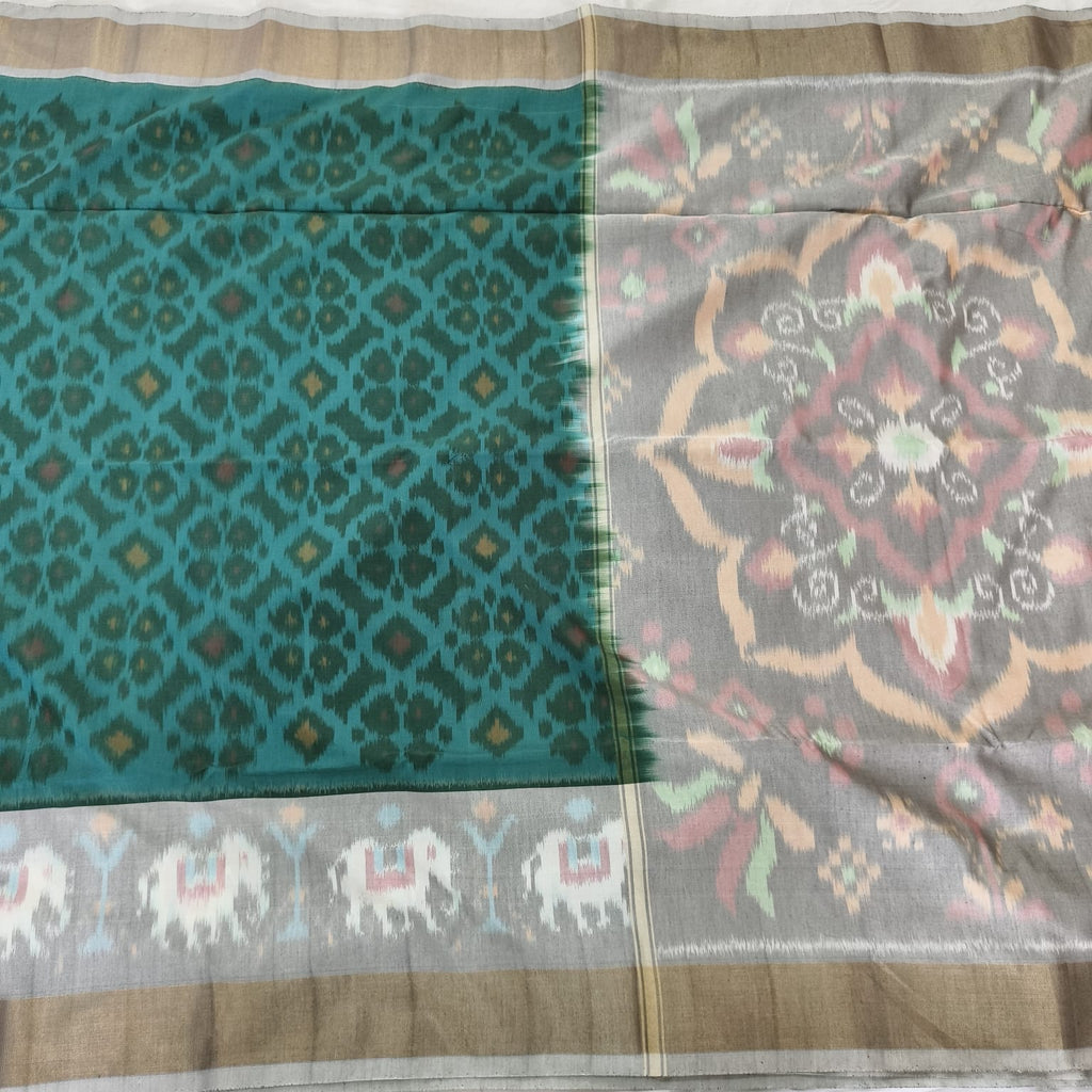 Silk Cotton Saree – Teal and Grey