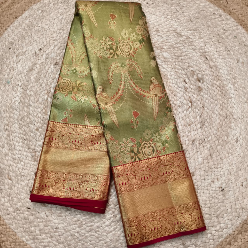 Green and Maroon Kanchipuram Brocade Tissue Silk Saree
