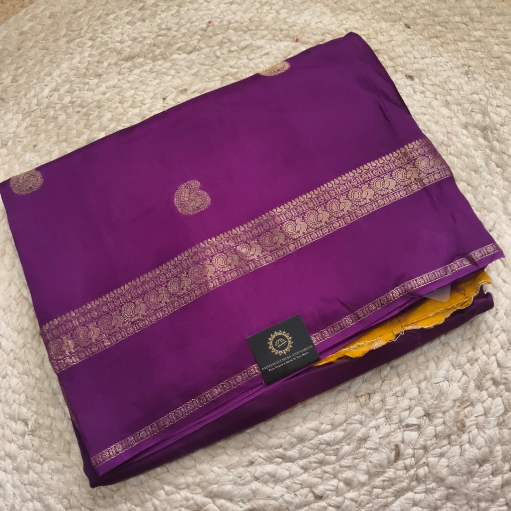 Deep Magenta Viscose Saree with Yellow Contrast blouse