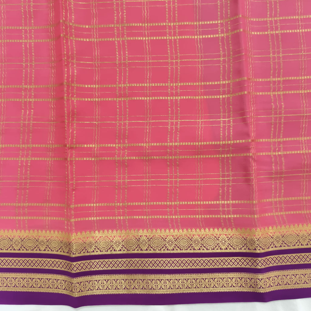 Pure Mysore Crepe Silk Saree – Light Pink with Wine Contrast