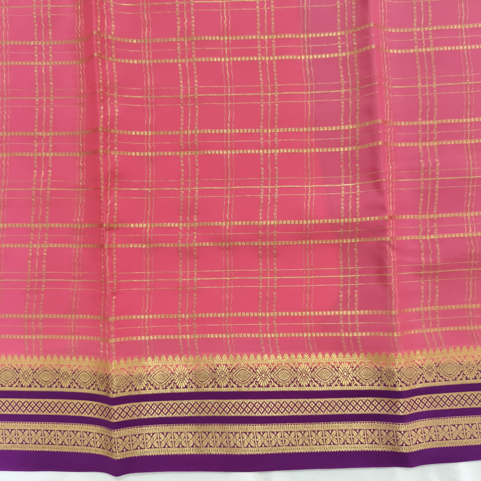 Pure Mysore Crepe Silk Saree – Light Pink with Wine Contrast