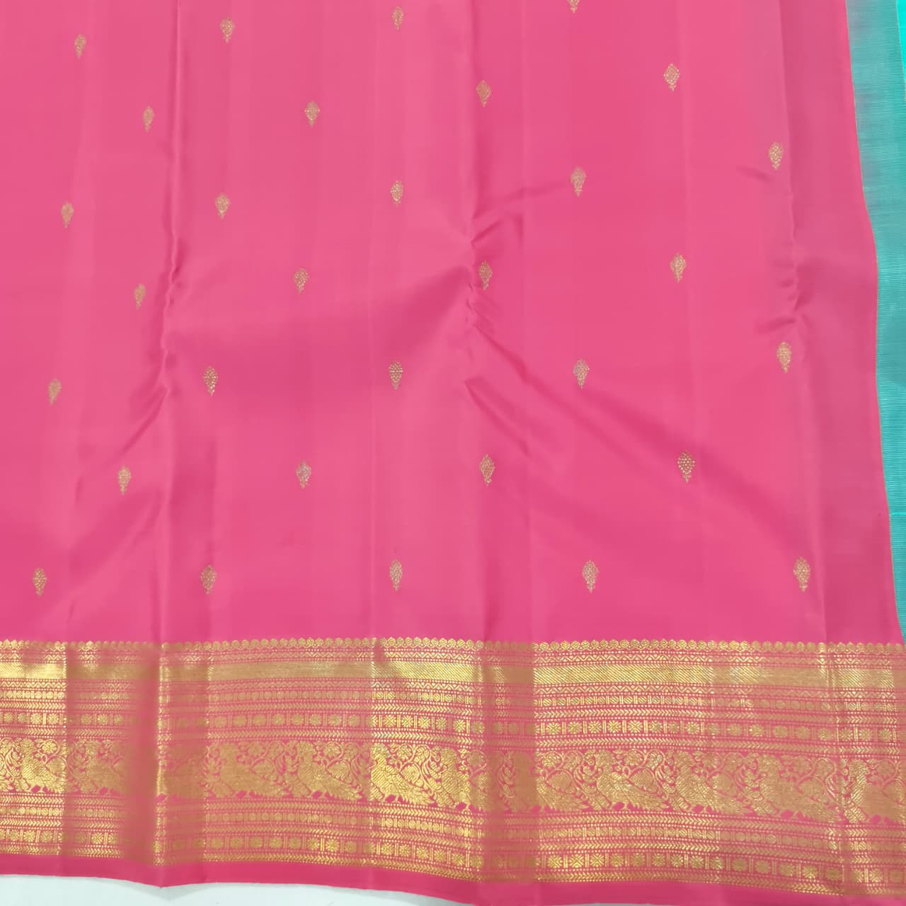 Pure Kanchipuram Handloom Silk Saree- Pink and Rexona Green