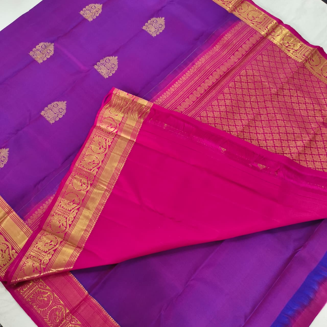 Pure Kanchipuram Handloom Silk Saree- Magenta With Rani Pink