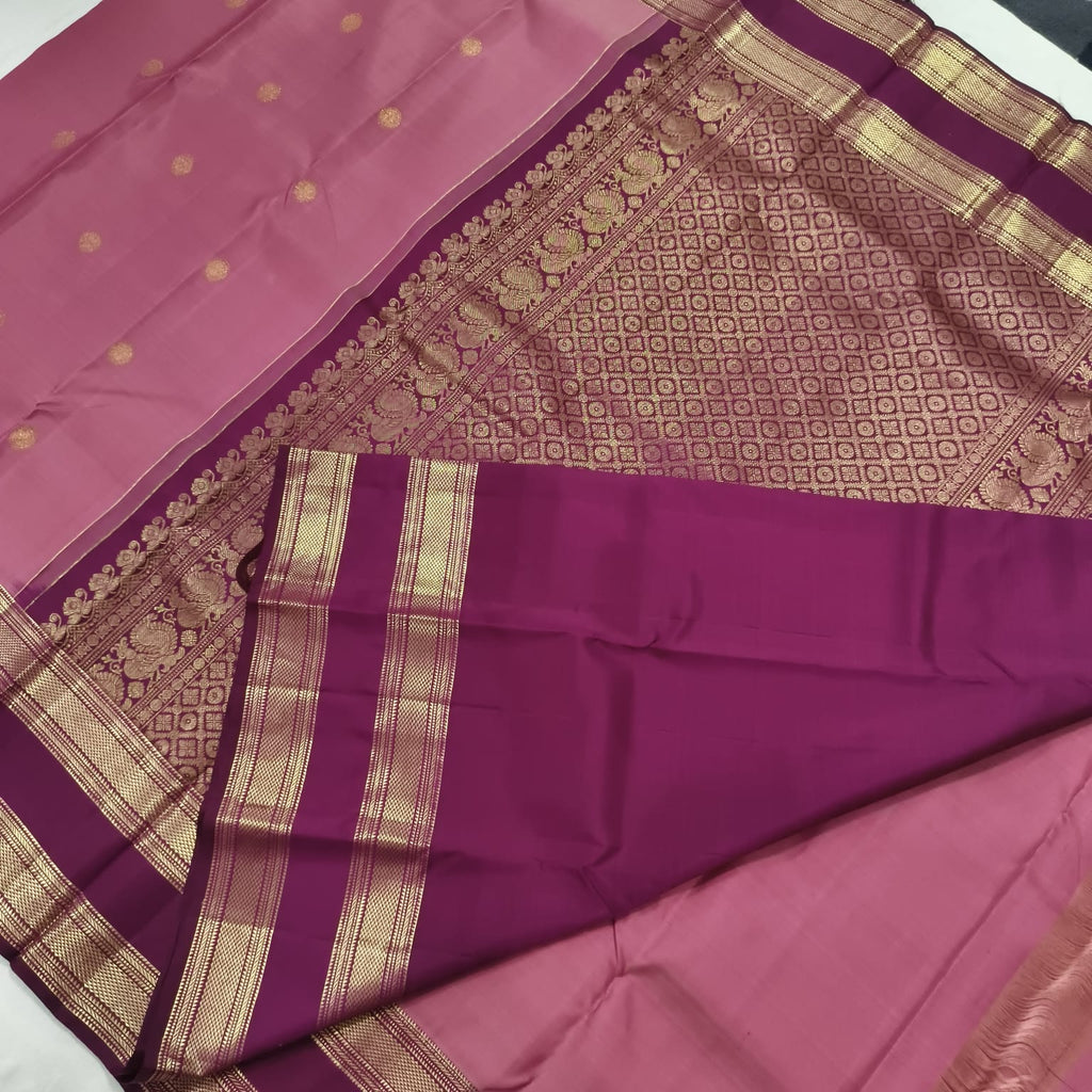 Pure Kanchipuram Silk Saree – Onion Pink and Deep Wine