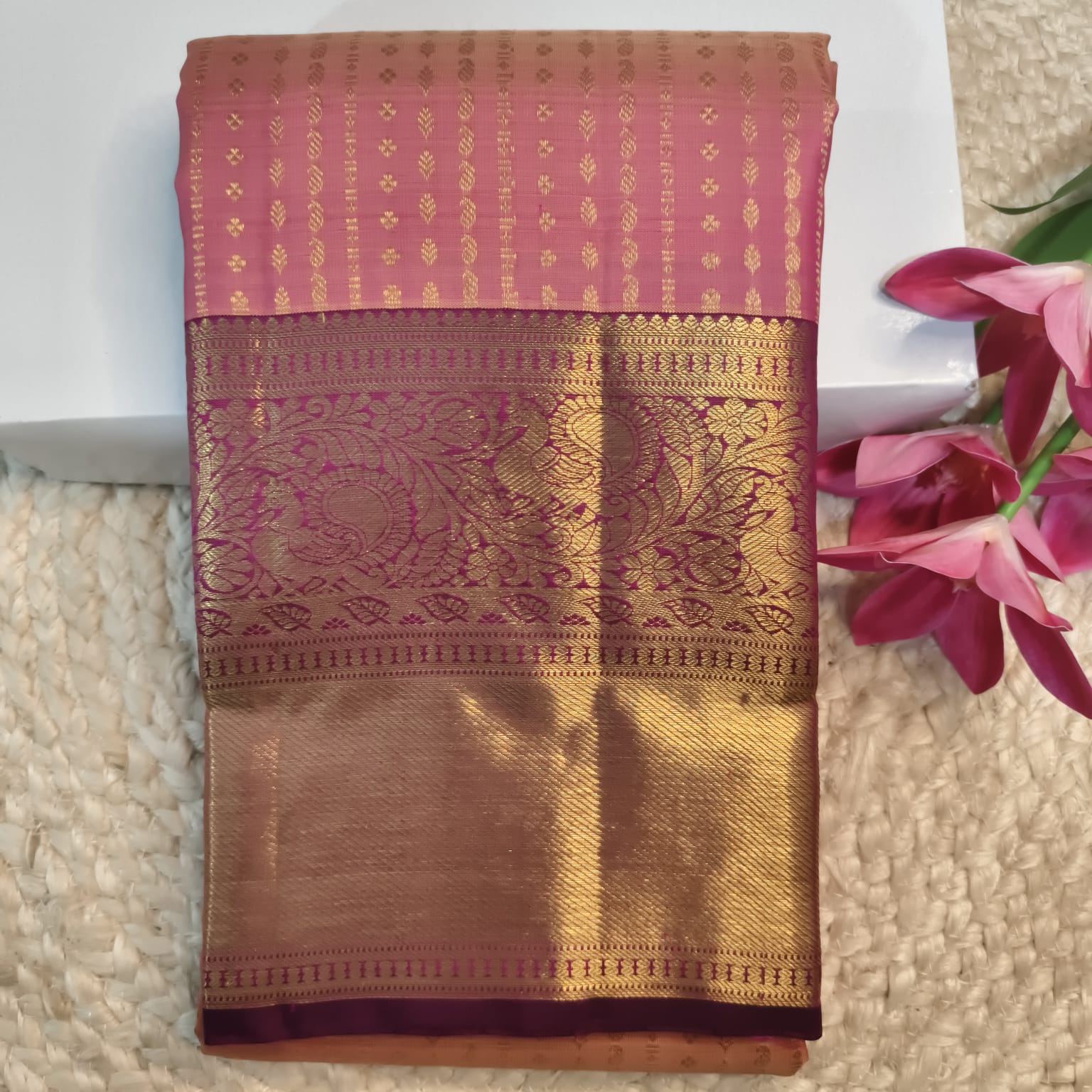 Pure Kanchipuram Silk Saree – Onion Pink and Wine
