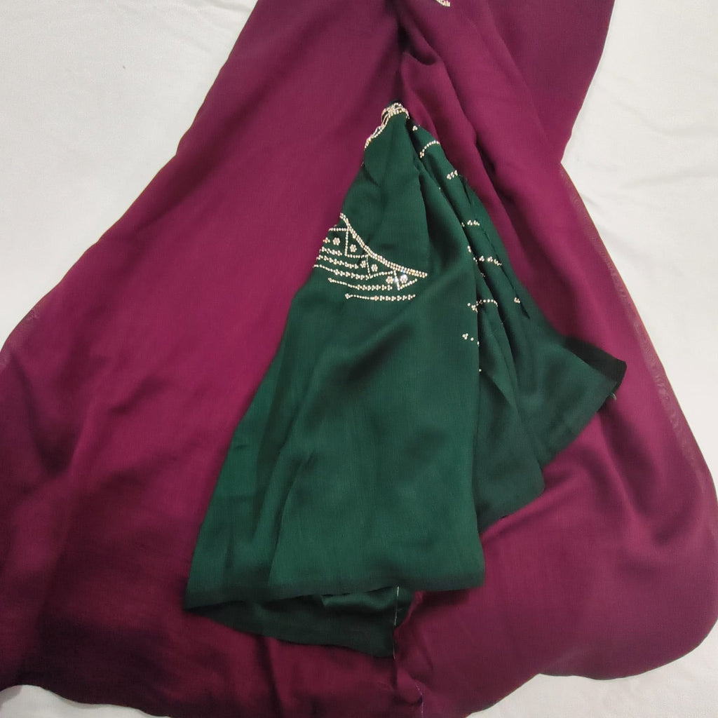 Party Wear Saree- Deep Wine with Green Contrast