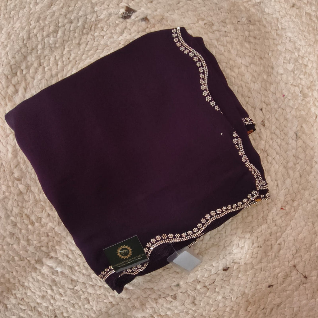 Party Wear Saree-Dark Purple with Yellow Contrast