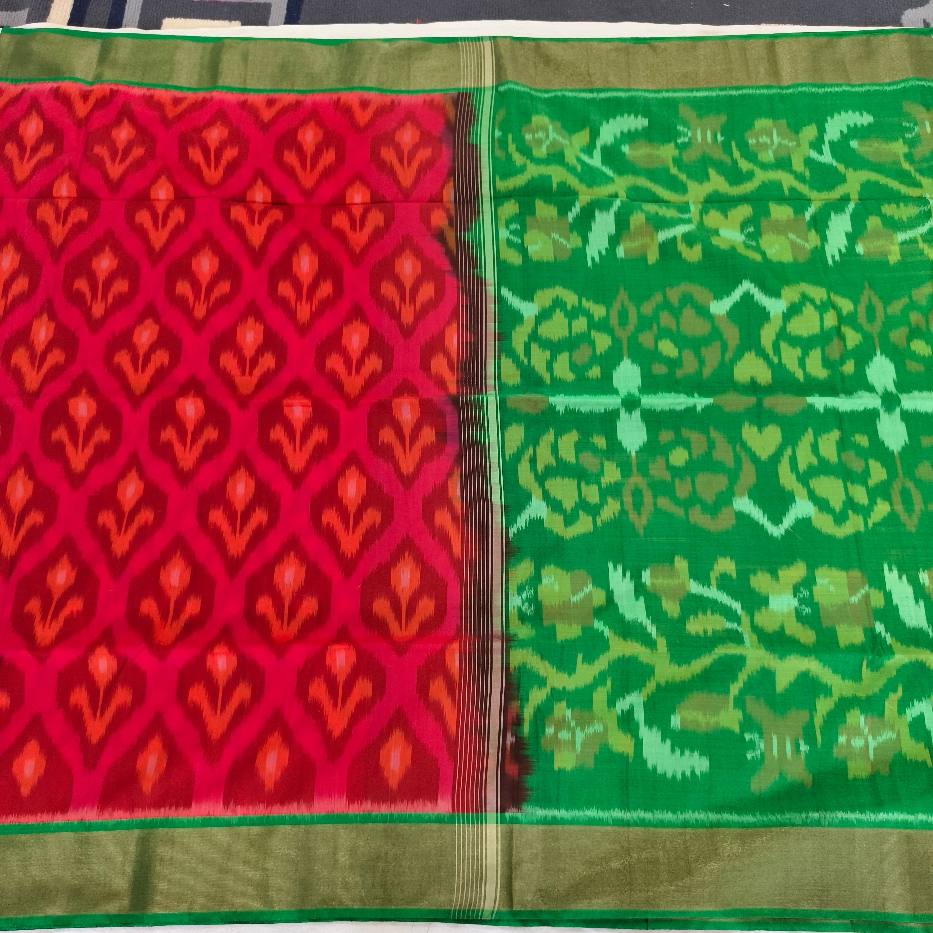 Silk Cotton Saree – Red and Green