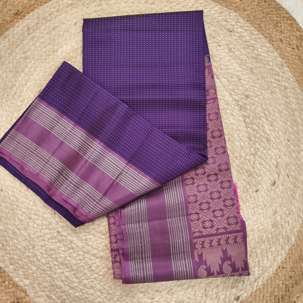 Soft Silk Saree – Dark Purple and Light Purple Contrast