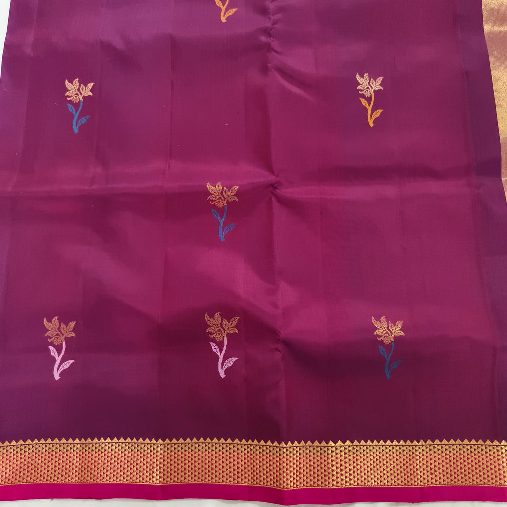 Pure Kanchipuram Silk Saree – Deep Magenta and Rani Pink Contrast (Copy)