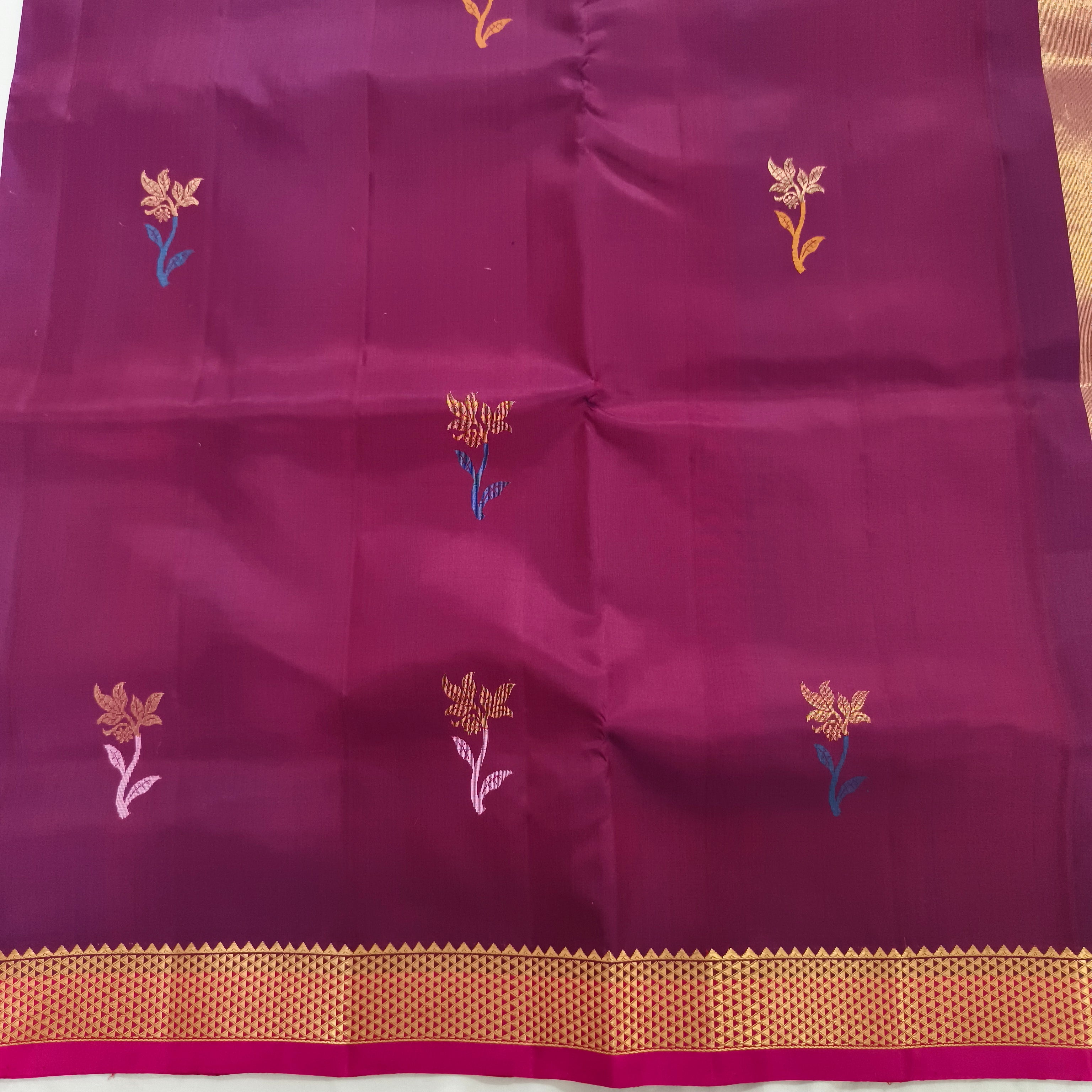 Pure Kanchipuram Silk Saree – Deep Magenta and Rani Pink Contrast (Copy)
