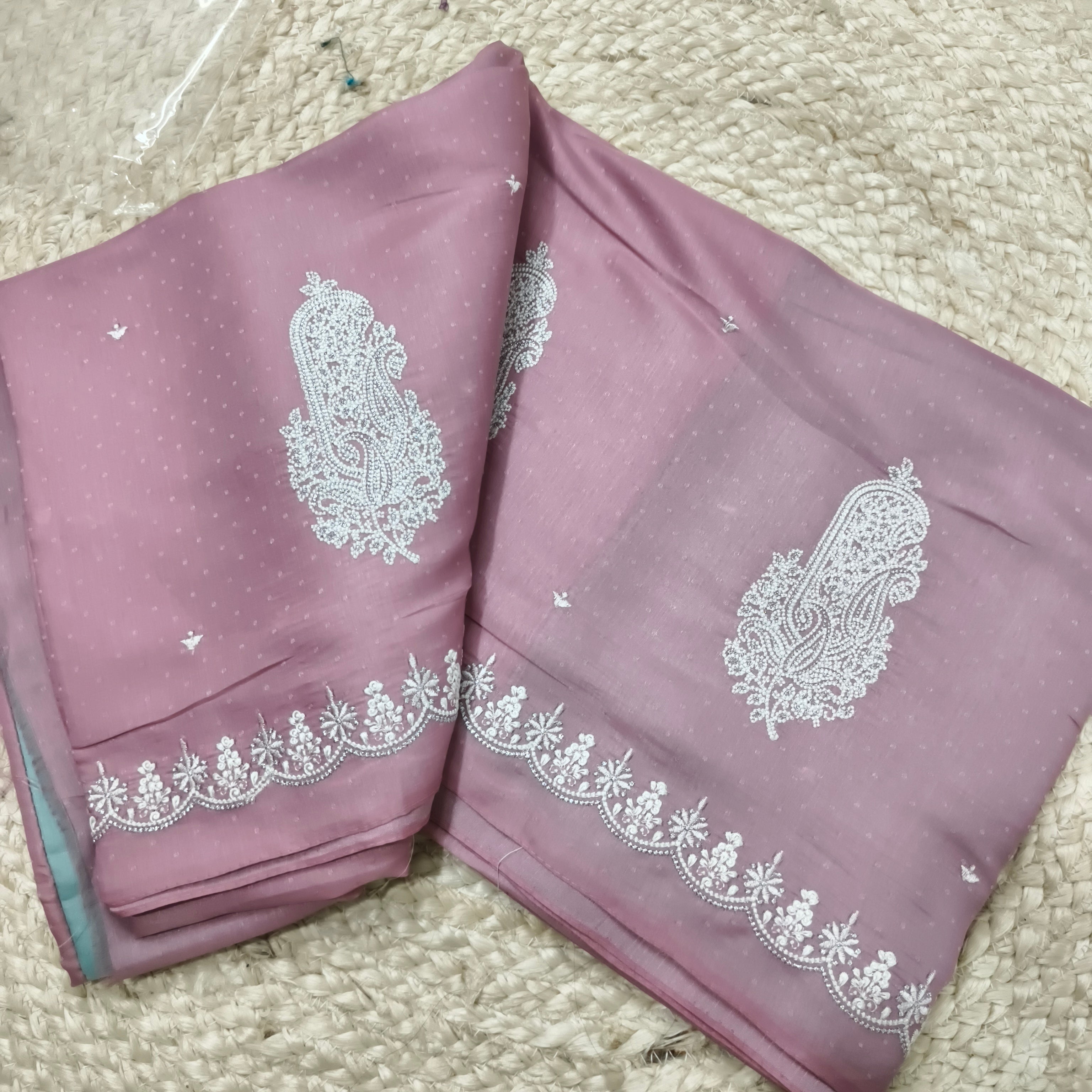 Light pink and Blue Butter Silk saree