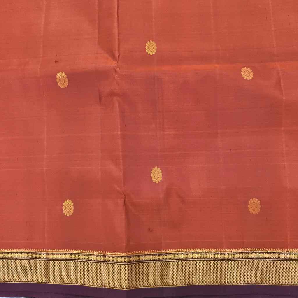 Pure Kanchipuram Handloom Silk Saree – Rust Orange and Deep Maroon Contrast