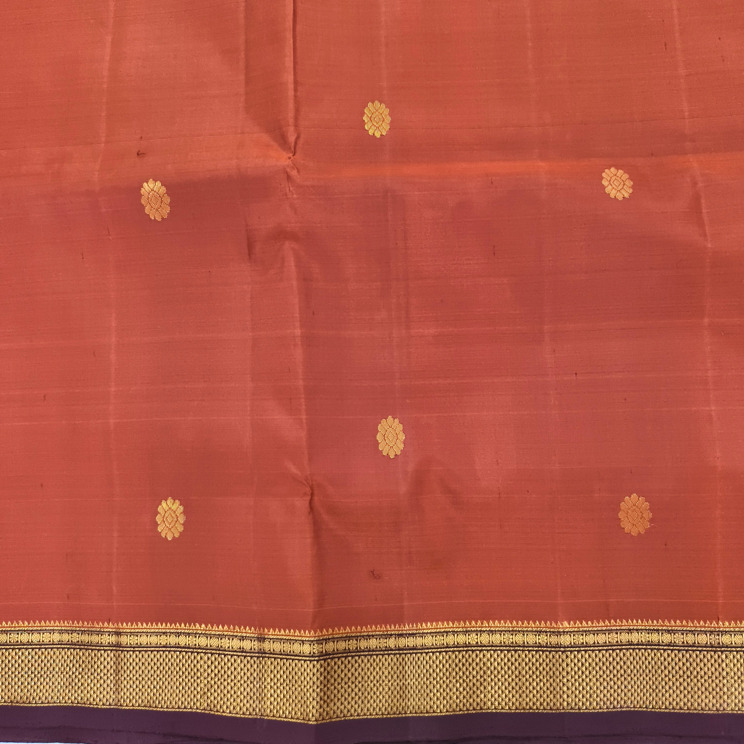 Pure Kanchipuram Handloom Silk Saree – Rust Orange and Deep Maroon Contrast
