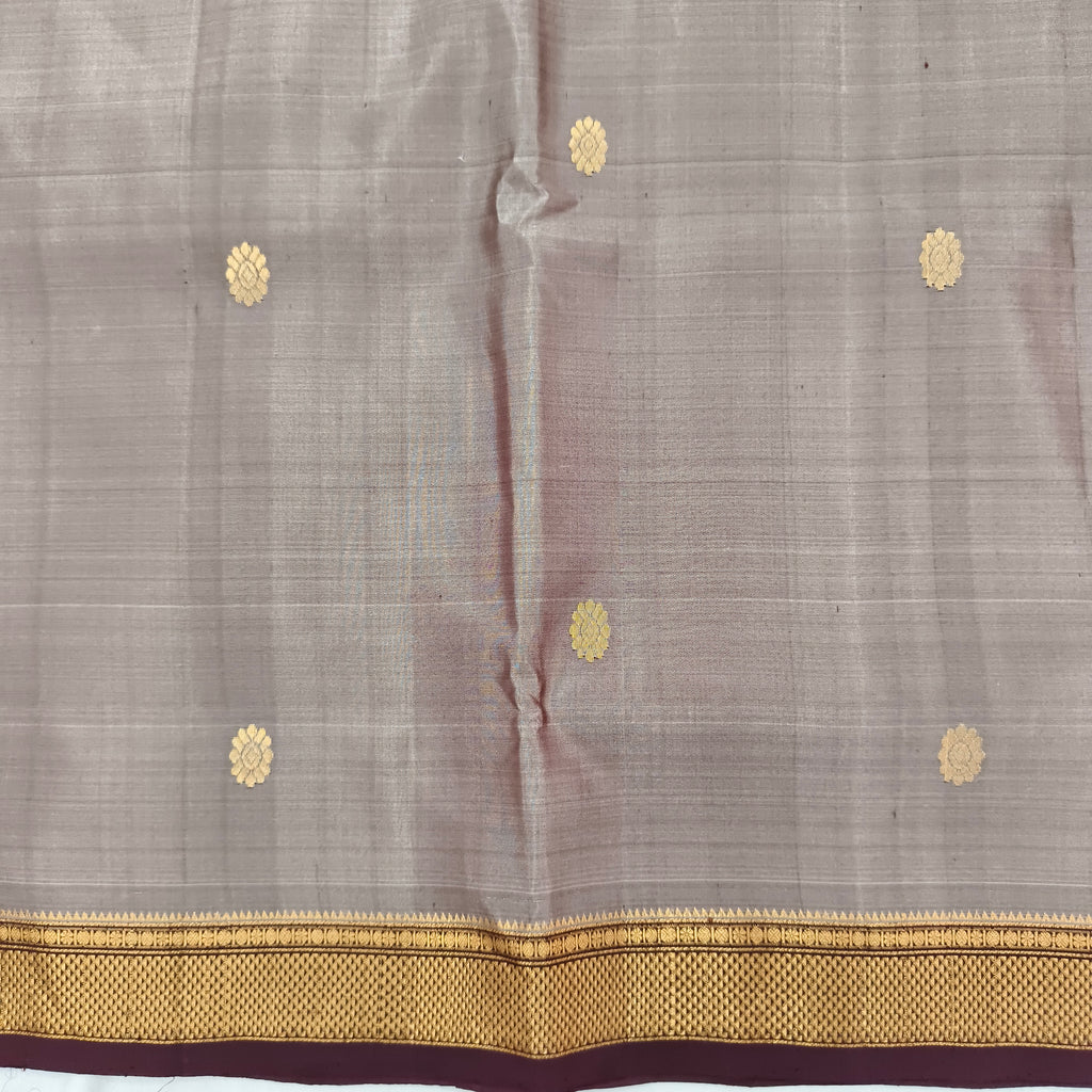 Pure Kanchipuram Handloom Silk Saree – Grey and Deep Maroon Contrast