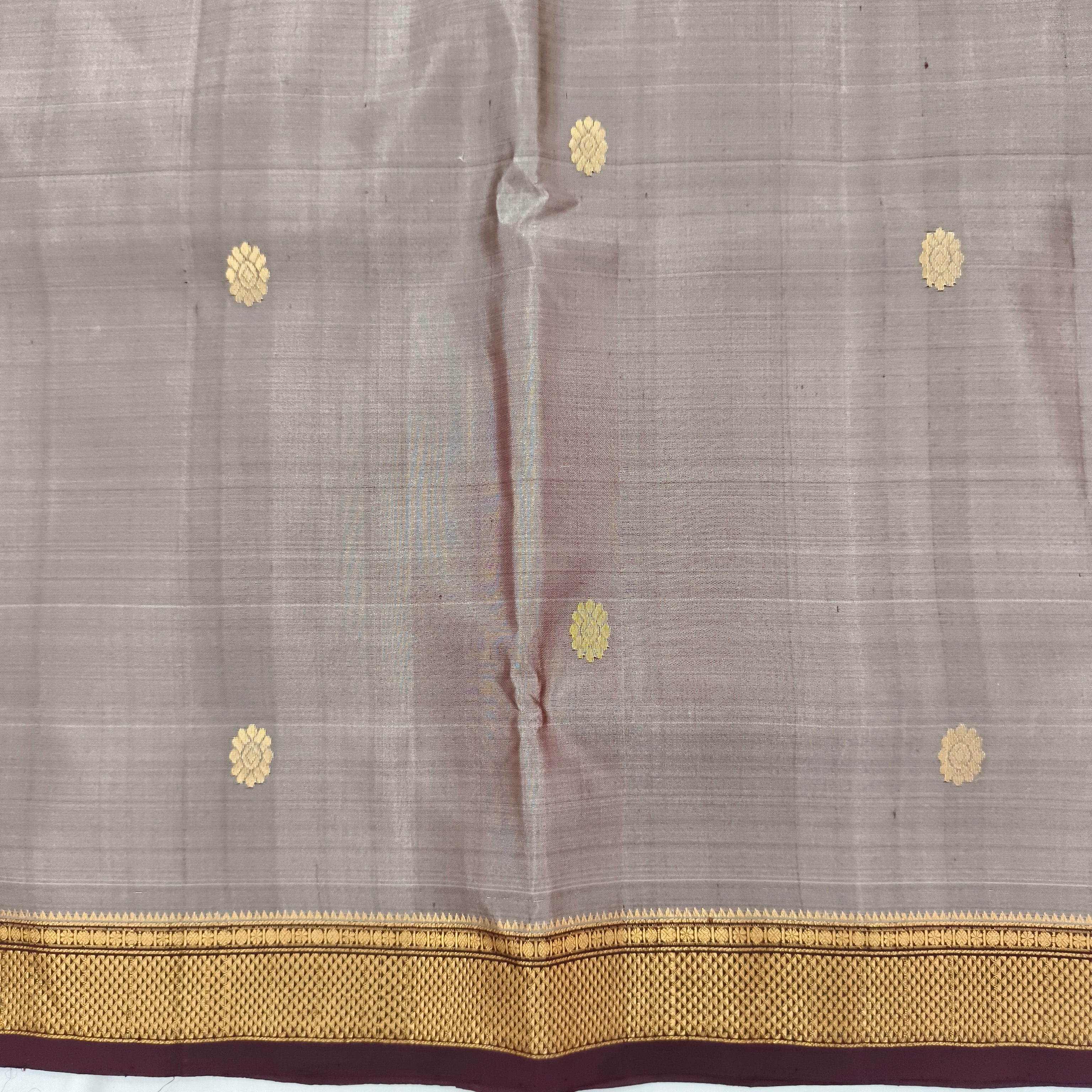 Pure Kanchipuram Handloom Silk Saree – Grey and Deep Maroon Contrast