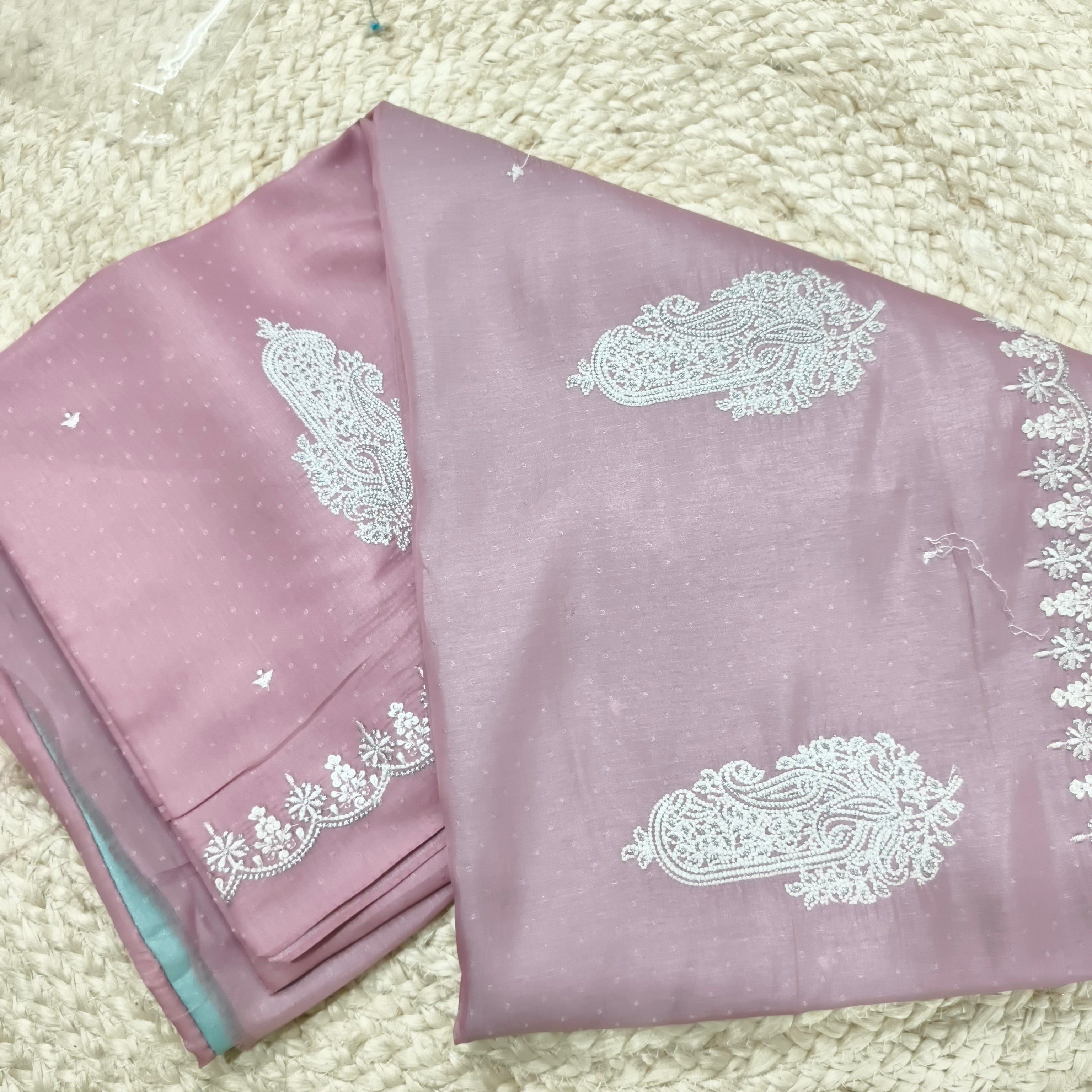 Light pink and Blue Butter Silk saree