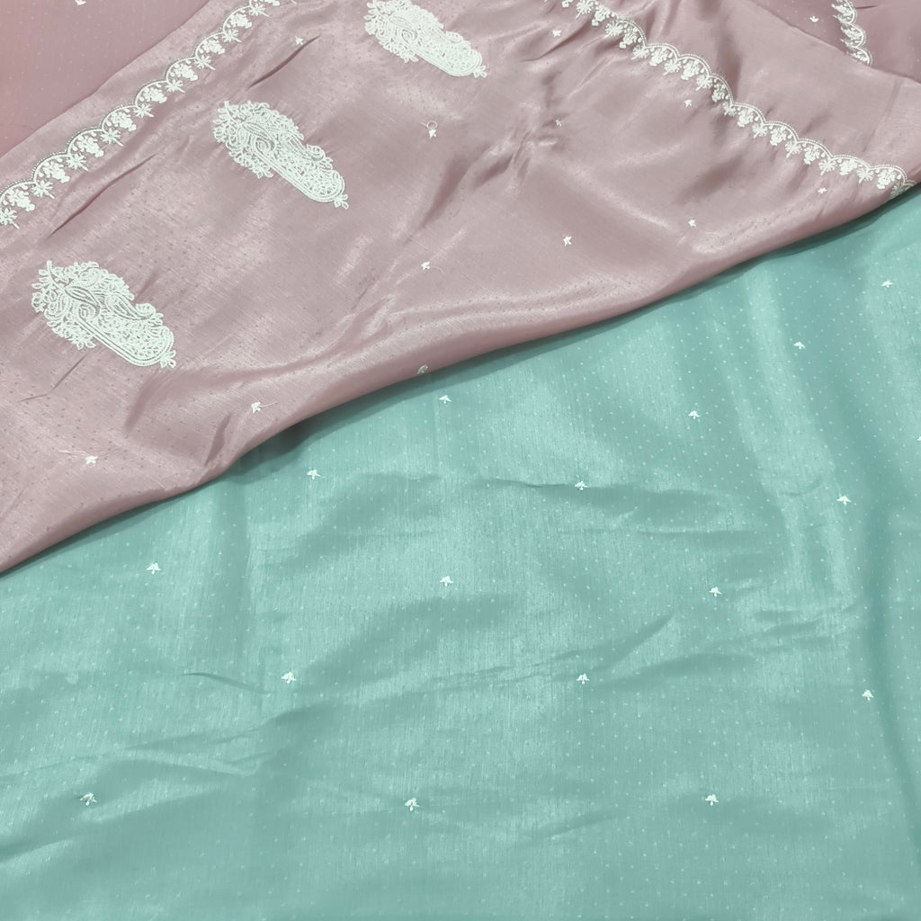Light pink and Blue Butter Silk saree