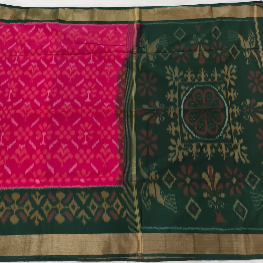 Silk Cotton Saree – Pink and Green
