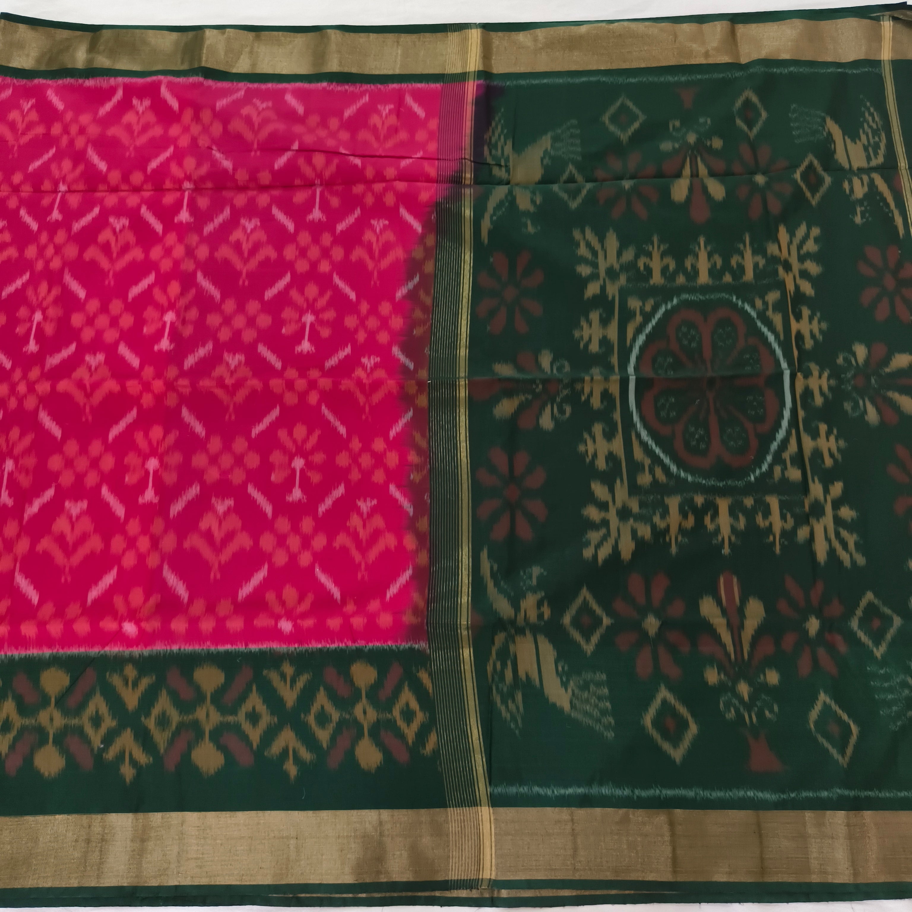 Silk Cotton Saree – Pink and Green