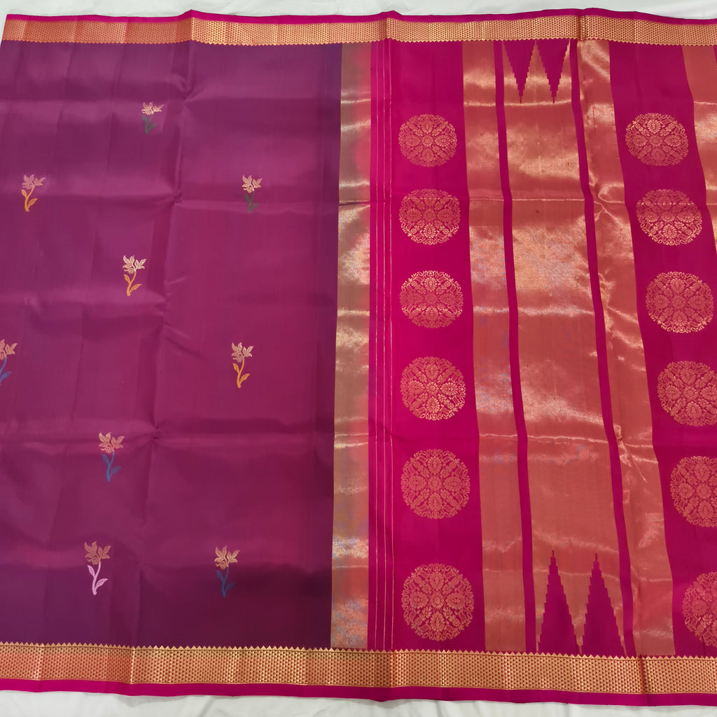 Pure Kanchipuram Silk Saree – Deep Magenta and Rani Pink Contrast (Copy)