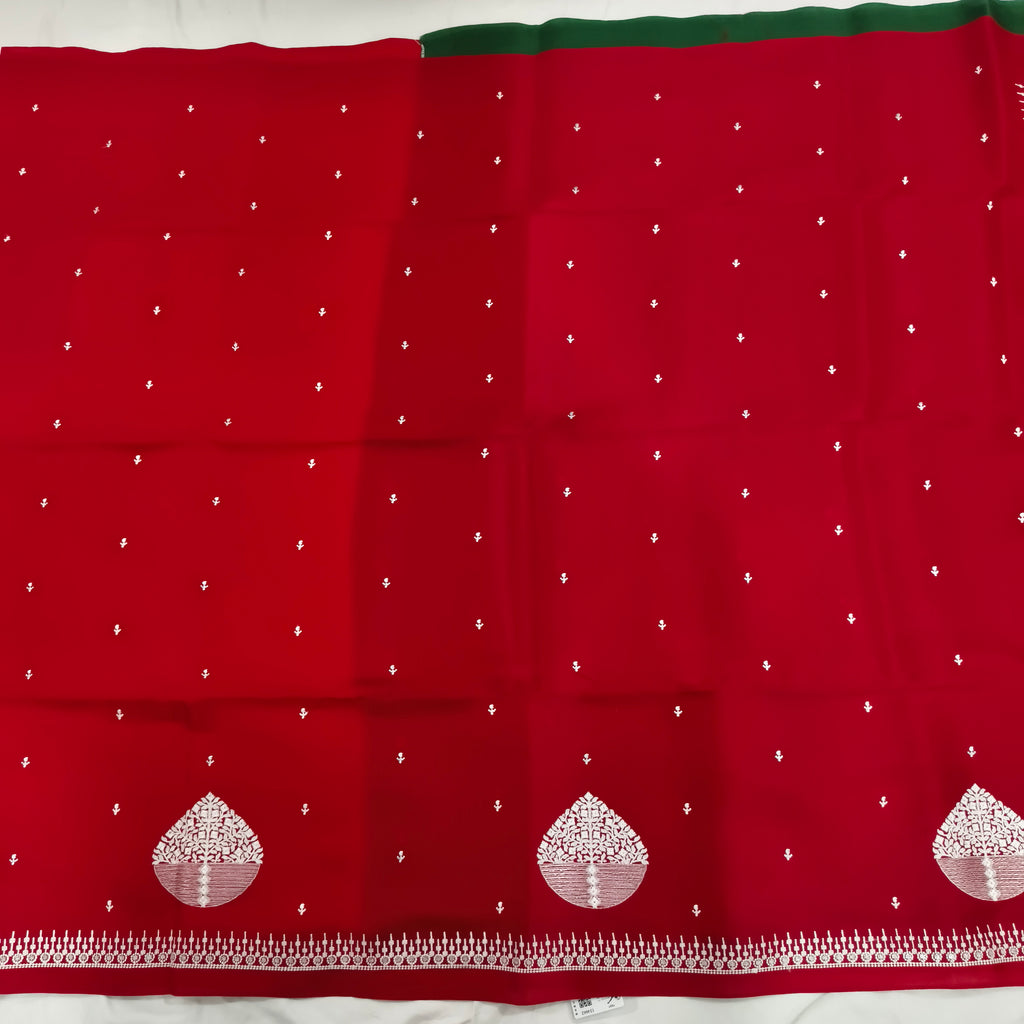 Red and Green Butter Silk saree