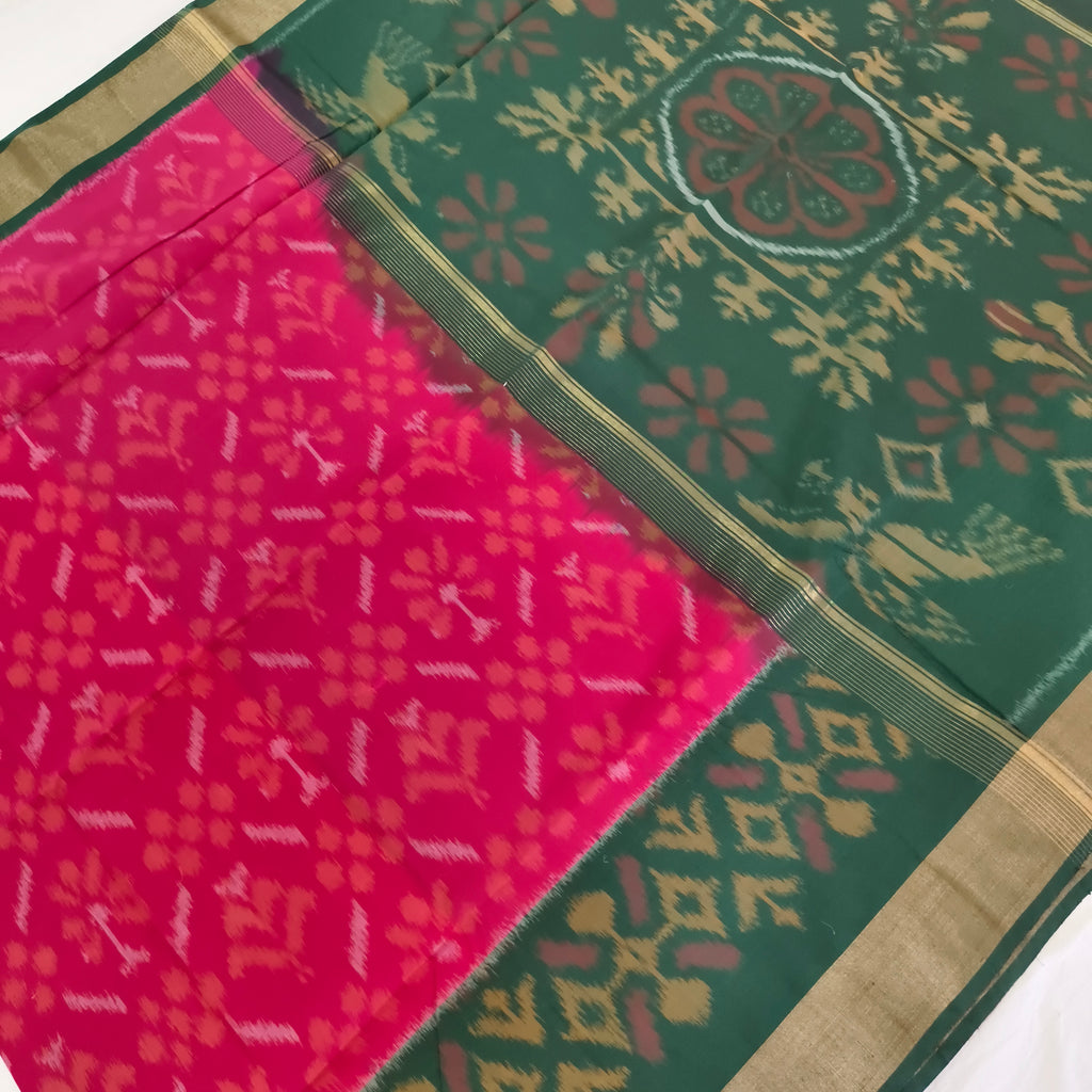 Silk Cotton Saree – Pink and Green