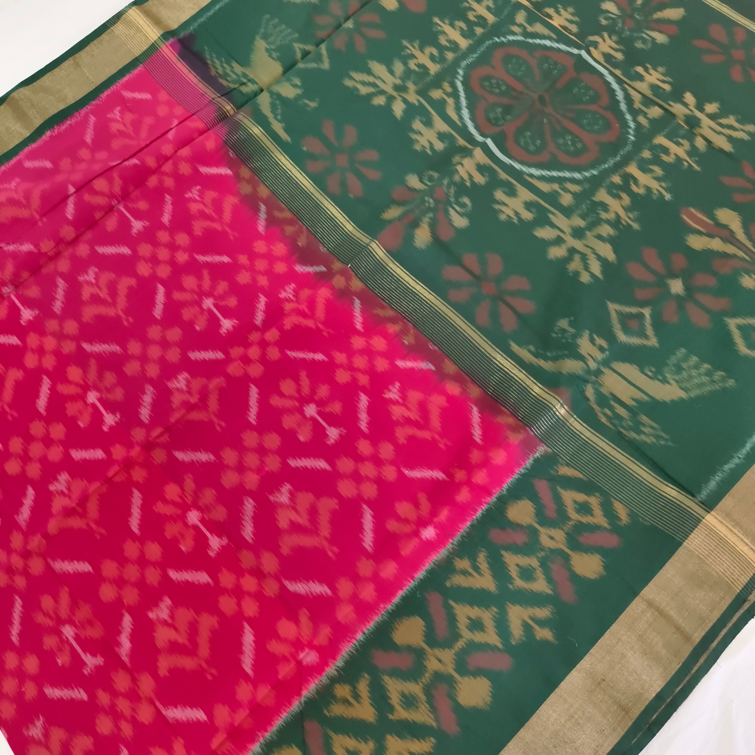 Silk Cotton Saree – Pink and Green