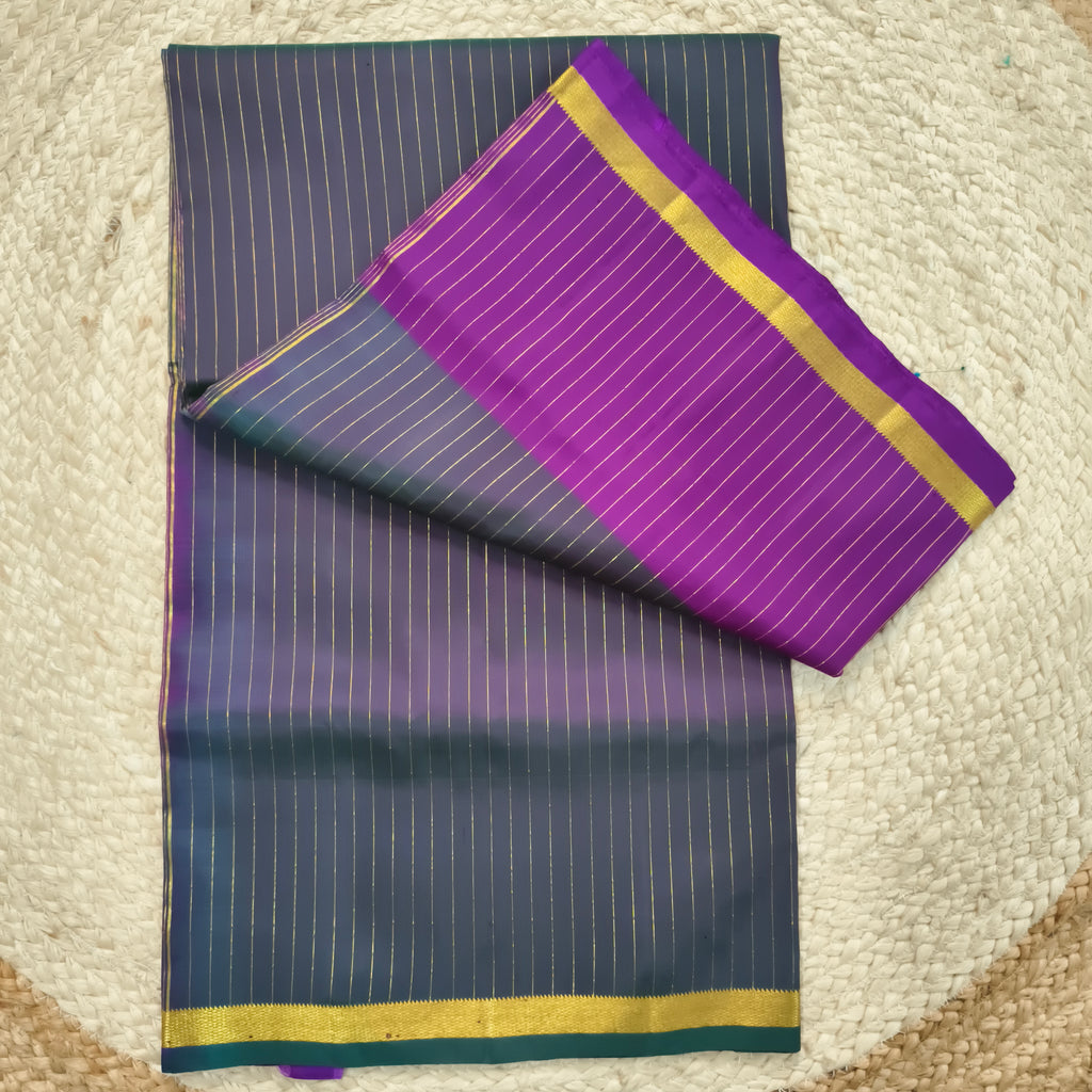 Pure Kanchipuram Silk Saree – Peacock Blue and Magenta Pink Contrast