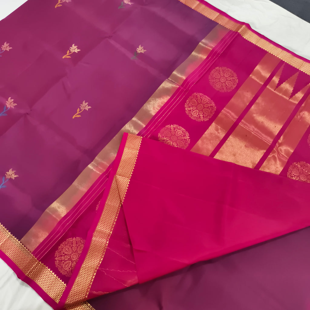 Pure Kanchipuram Silk Saree – Deep Magenta and Rani Pink Contrast (Copy)