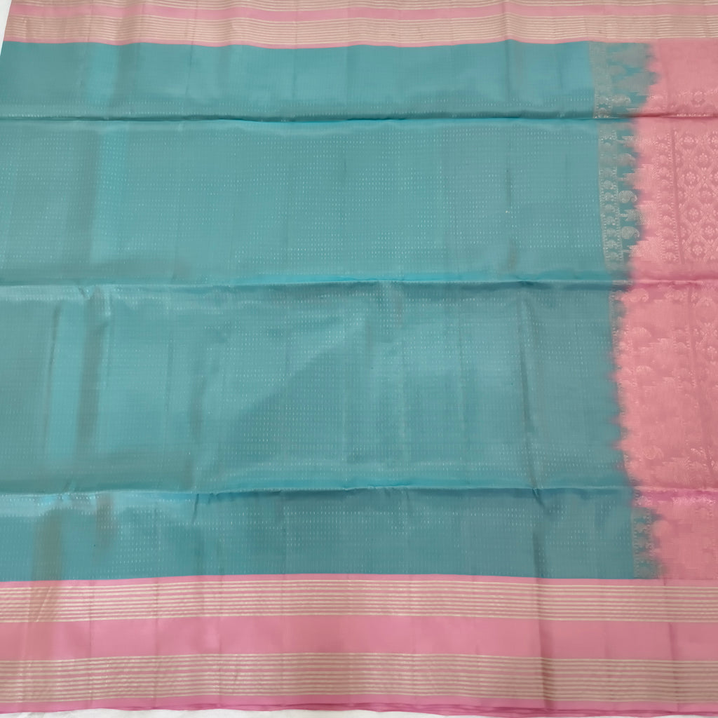 Soft Silk Saree – Light Blue & Pink Contrast