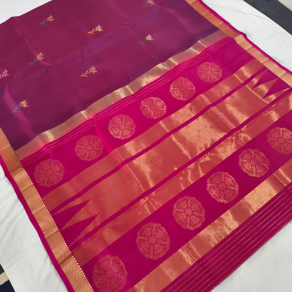 Pure Kanchipuram Silk Saree – Deep Magenta and Rani Pink Contrast (Copy)