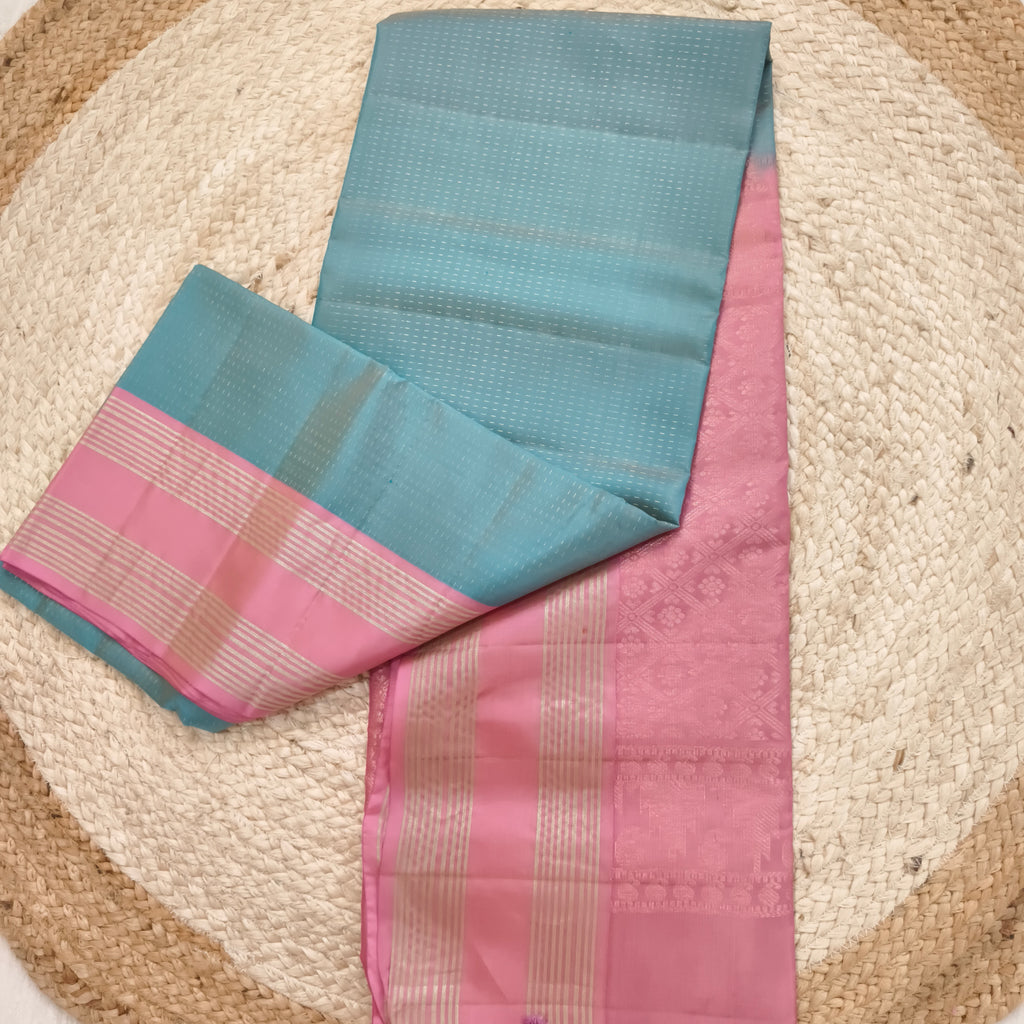 Soft Silk Saree – Light Blue & Pink Contrast