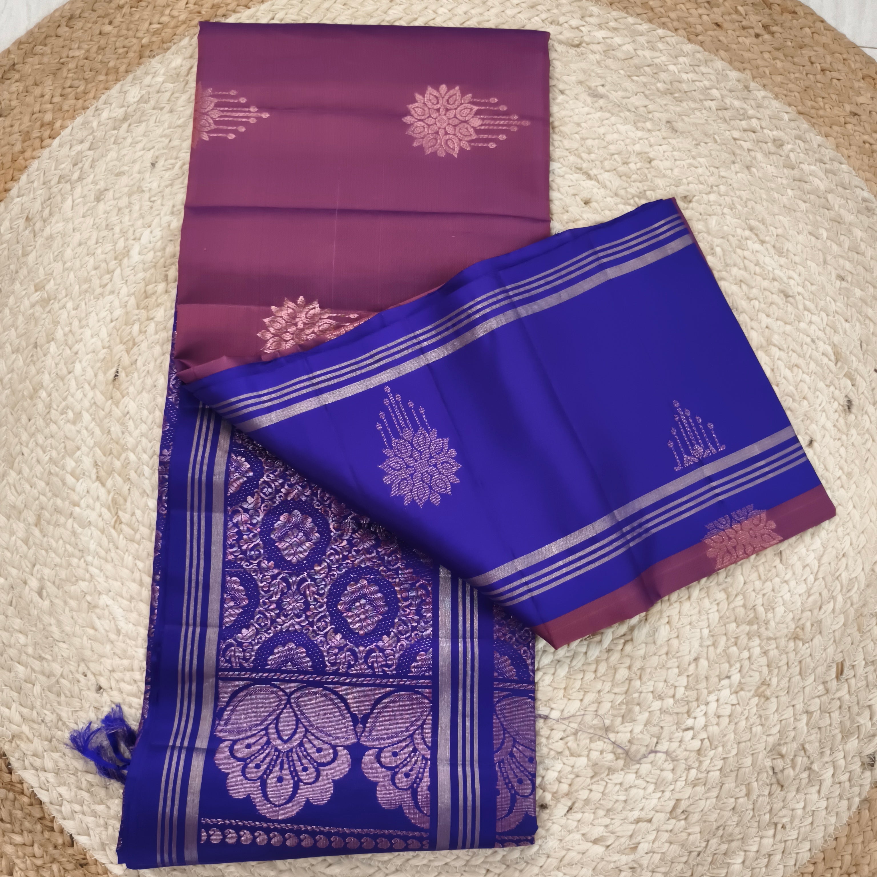 Soft Silk Saree – Pink and Royal blue Contrast