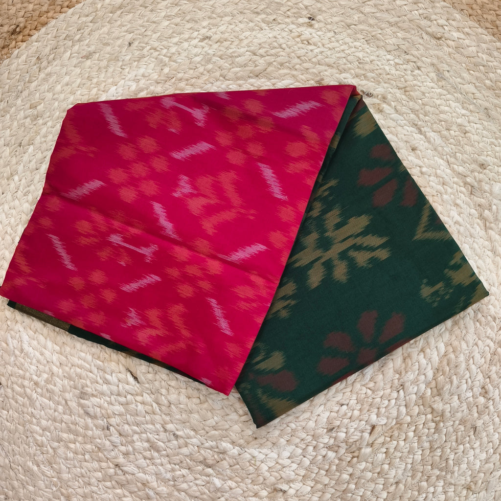 Silk Cotton Saree – Pink and Green