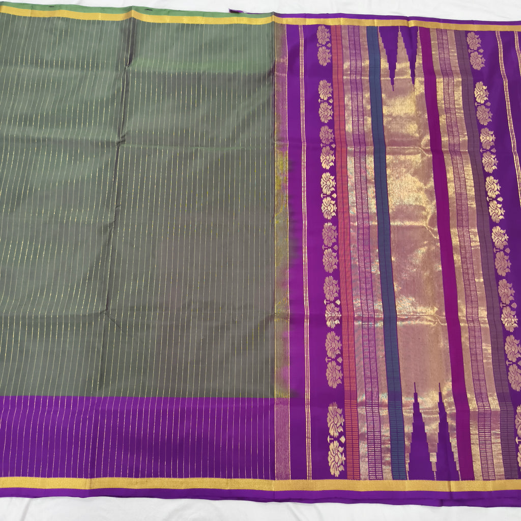 Pure Kanchipuram Silk Saree – Green and Magenta Contrast