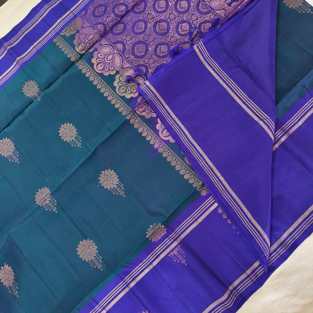 Soft Silk Saree – Peacock Blue and Blue Contrast