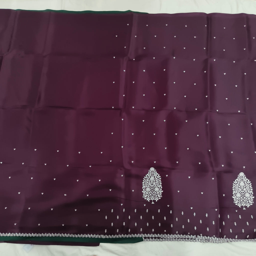 Deep Wine and Green Butter Silk saree