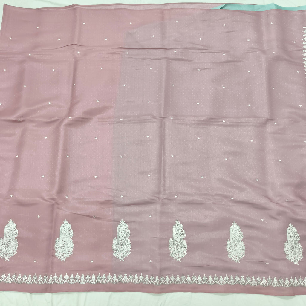 Light pink and Blue Butter Silk saree