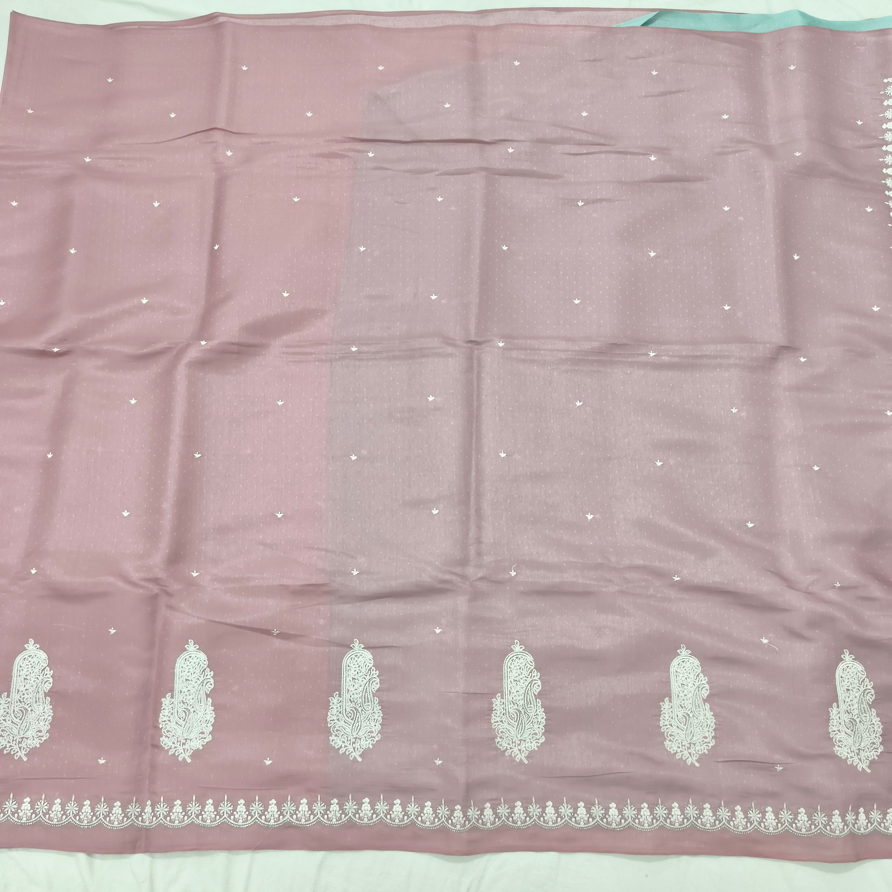 Light pink and Blue Butter Silk saree