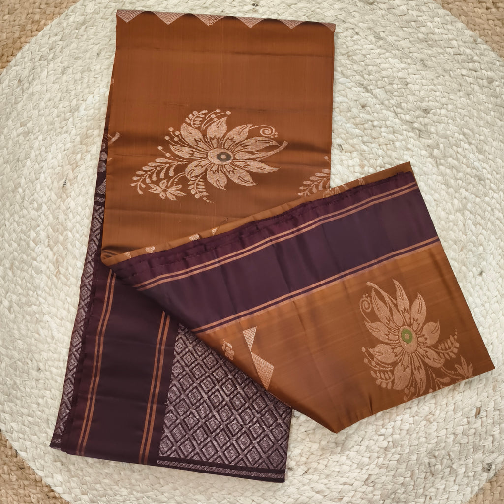 Soft Silk Saree – Copper Gold and Dark Brown Contrast
